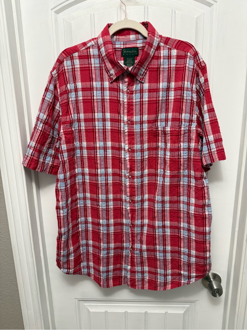 Scandia Woods Men’s XLT Short Sleeve Woven Cotton Plaid Button Up Shirt (58-3)